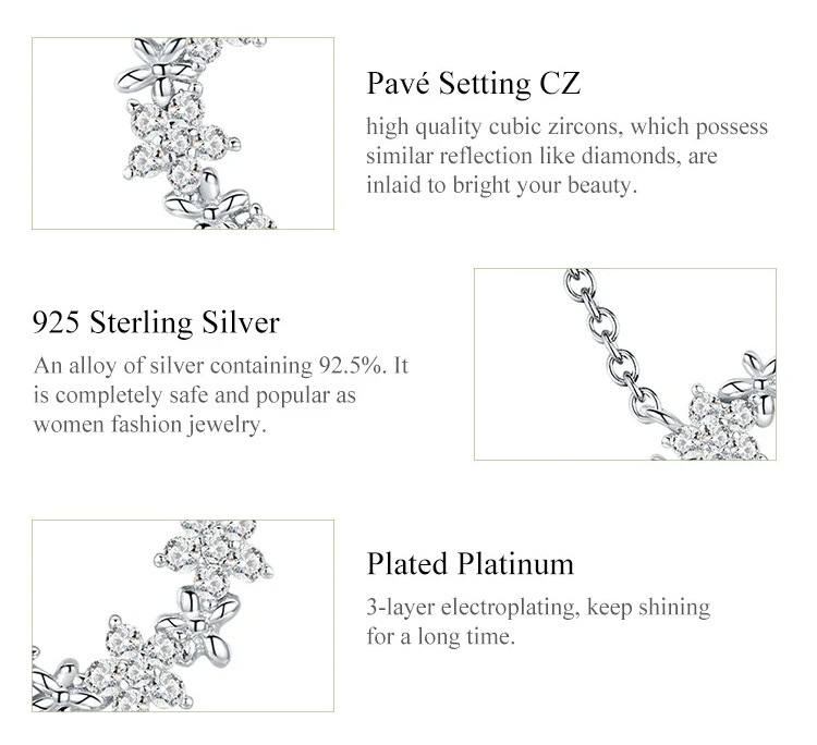 BAMOER κολιέ BSN028 με κυβική ζιρκόνια, ασήμι 925, ασημί - Image 4