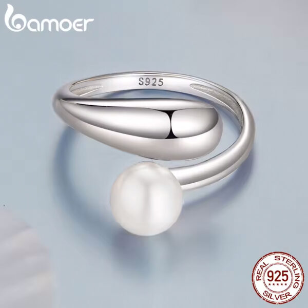 BAMOER δαχτυλίδι BSR662-E με πέρλα, ανοιγόμενο, ασήμι 925, ασημί - Image 3
