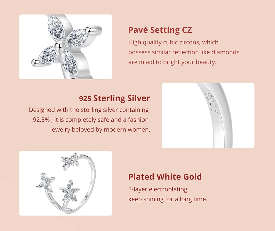 BAMOER δαχτυλίδι BSR710-E με κυβική ζιρκόνια, ανοιγόμενο, ασήμι 925, ασημί - Image 4