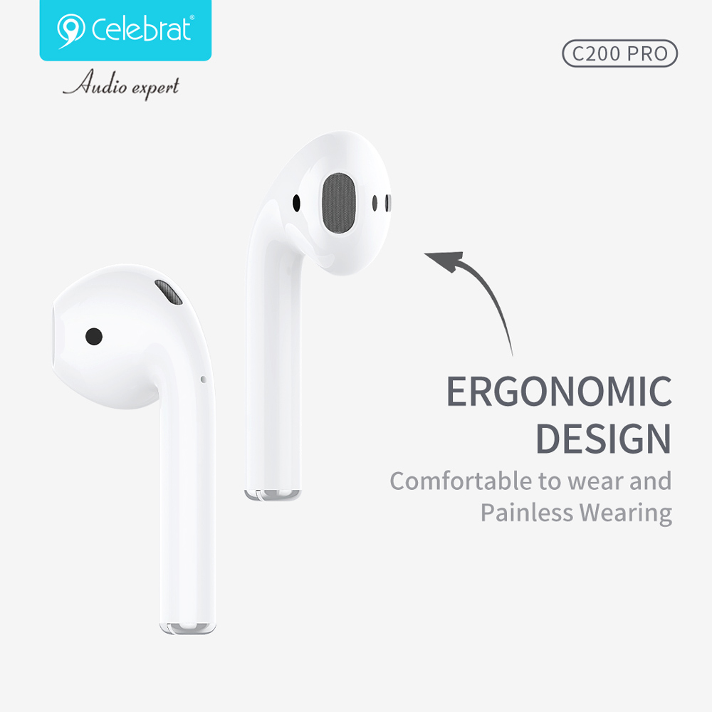 CELEBRAT earphones με θήκη φόρτισης C200 Pro, True Wireless, 13mm, 30/300mAh, λευκά - Image 6