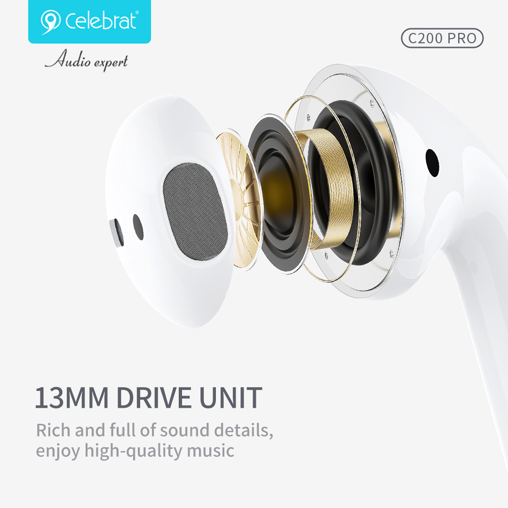 CELEBRAT earphones με θήκη φόρτισης C200 Pro, True Wireless, 13mm, 30/300mAh, λευκά - Image 7