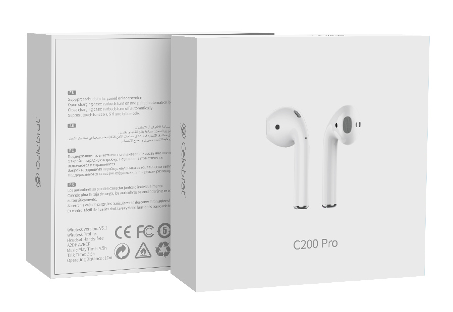 CELEBRAT earphones με θήκη φόρτισης C200 Pro, True Wireless, 13mm, 30/300mAh, λευκά - Image 8