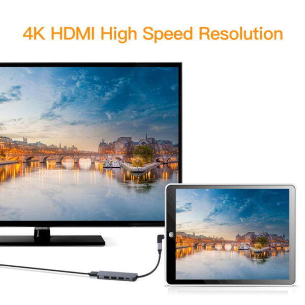 POWERTECH docking station CAB-UC045, 5 θυρών, USB-C σύνδεση, 4K, ασημί - Image 3