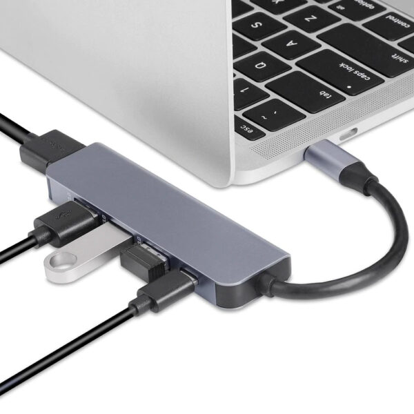 POWERTECH docking station CAB-UC045, 5 θυρών, USB-C σύνδεση, 4K, ασημί - Image 4