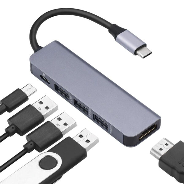 POWERTECH docking station CAB-UC045, 5 θυρών, USB-C σύνδεση, 4K, ασημί - Image 2
