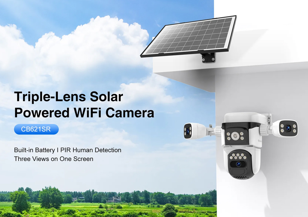 VSTARCAM smart ηλιακή κάμερα CB621SR, triple lens, 2MP, WiFi, SD, PTZ, IP66 - Image 2