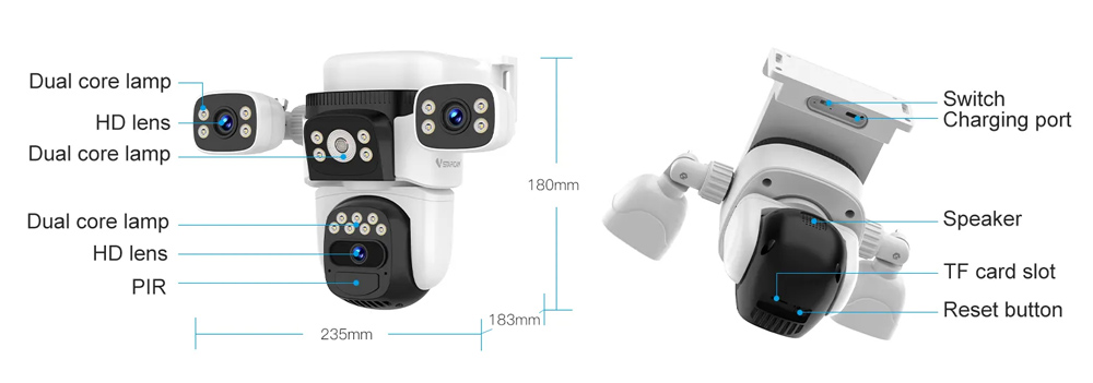 VSTARCAM smart ηλιακή κάμερα CB621SR, triple lens, 2MP, WiFi, SD, PTZ, IP66 - Image 5
