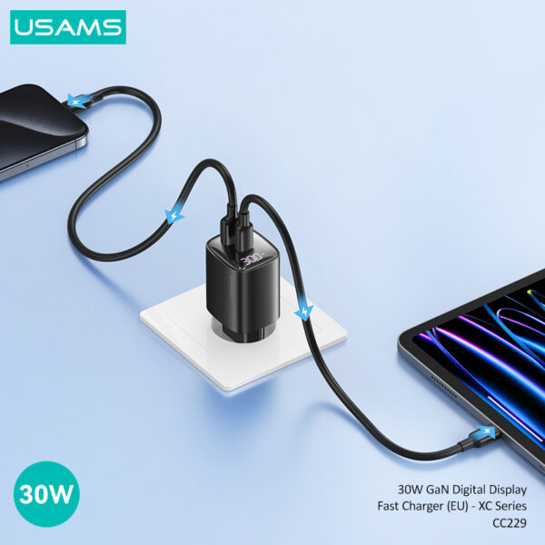 USAMS φορτιστής τοίχου US-CC229, USB & USB-C, 30W, GaN, λευκός - Image 3