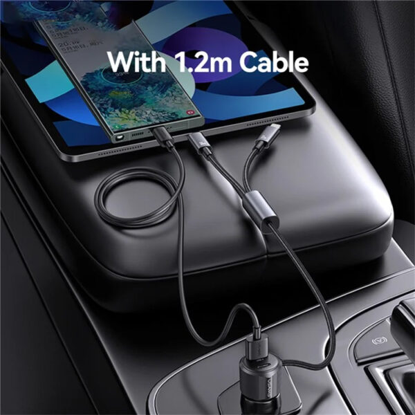 USAMS φορτιστής αυτοκινήτου CC287 με 2 σε 1 καλώδιο, USB/USB-C θύρες, 66W, μαύρος - Image 2