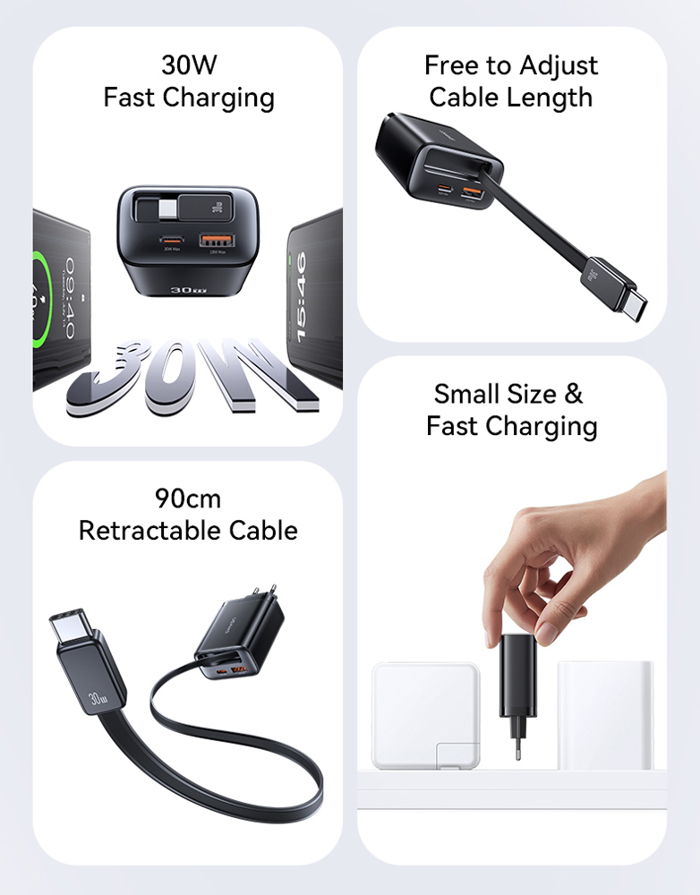 USAMS φορτιστής τοίχου CC296 με καλώδιο, USB & USB-C, 30W, μαύρος - Image 3