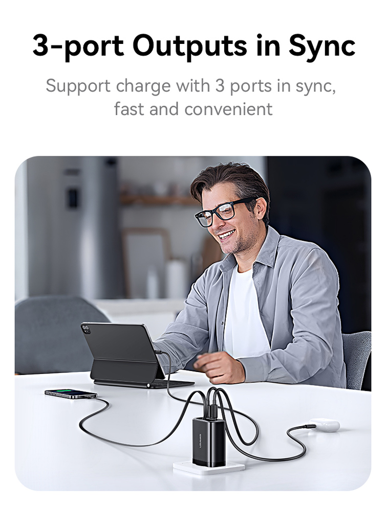 USAMS φορτιστής τοίχου CC296 με καλώδιο, USB & USB-C, 30W, μαύρος - Image 5