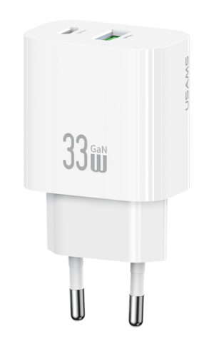USAMS φορτιστής τοίχου CC317, USB & USB-C, 33W, GaN, λευκός