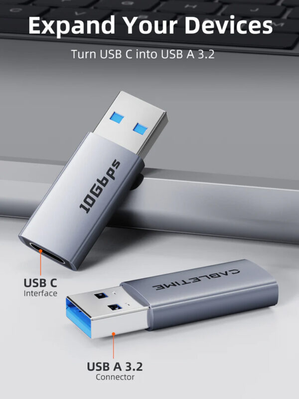 CABLETIME αντάπτορας USB-C σε USB CT-AMCF10-AG, 10Gbps, 15W, γκρι - Image 2