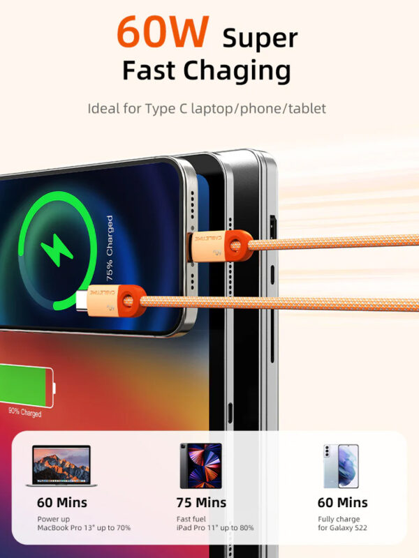CABLETIME καλώδιο USB-C CT-CM60-PBW, 60W PD, 480Mbps, 0.25m, μπλε - Image 2