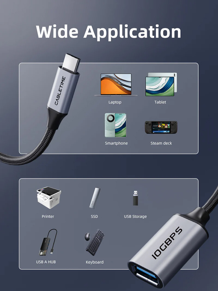 CABLETIME αντάπτορας USB-C σε USB CT-CMAF10-AGL, 10Gbps, γκρι - Image 4
