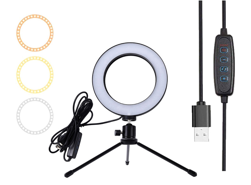 CABLETIME φωτιστικό δαχτυλίδι LED CT-LRL6-PB με μίνι τρίποδα & σφιγκτήρα, βάση smartphone, Φ16cm - Image 3