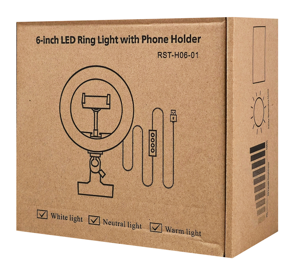 CABLETIME φωτιστικό δαχτυλίδι LED CT-LRL6-PB με μίνι τρίποδα & σφιγκτήρα, βάση smartphone, Φ16cm - Image 5