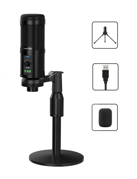 CABLETIME πυκνωτικό μικρόφωνο MP03-AB, με αντιανέμιο & τρίποδα, USB - Image 6