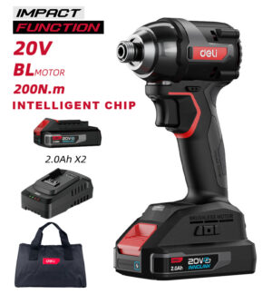 DELI παλμικό κατσαβίδι μπαταρίας DE-QZ20-1D2, Brushless, 20V, 2x 2Ah, 200N.m