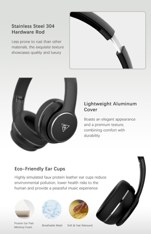 DOQAUS headphones DESIGN 3, ασύρματα & ενσύρματα, Φ40mm, 600mAh, μαύρα/καφέ - Image 6