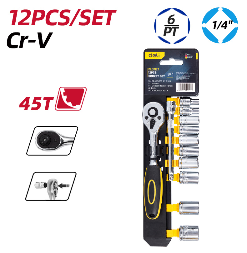 DELI σετ καστάνια με καρυδάκια DL0012T, 45 δόντια, 1/4", 150mm, 12τμχ - Image 8