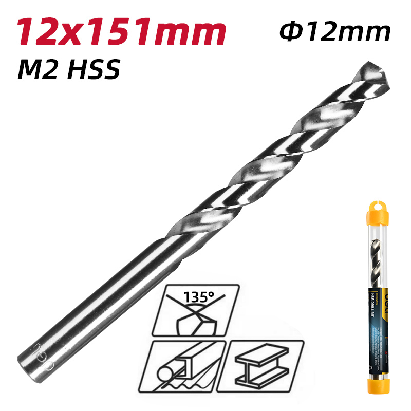 DELI τρυπάνι DL16120G για μέταλλο, M2 HSS, 12x151mm, κυλινδρικό - Image 2