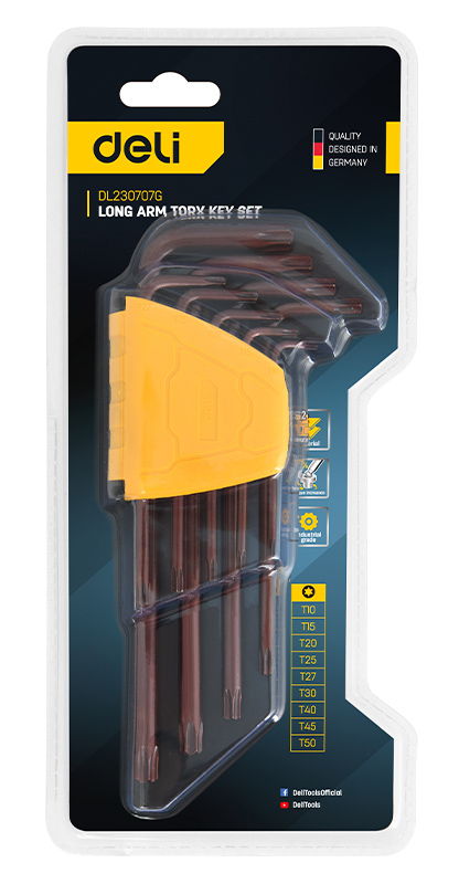 DELI σετ κλειδιά Torx DL230707G σε σχήμα L, T10-T50, 9τμχ - Image 3