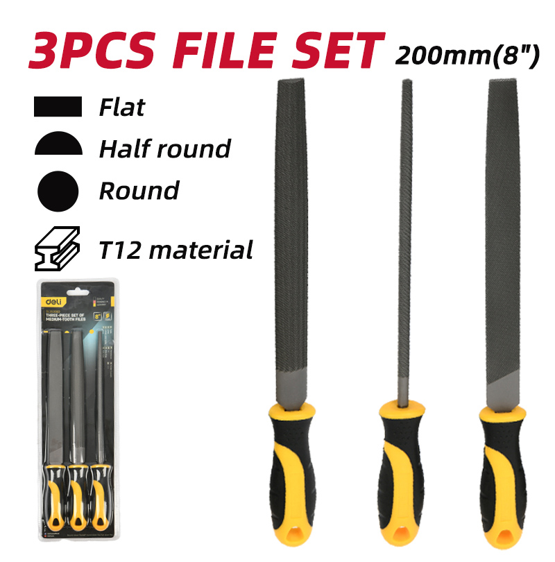 DELI σετ λίμες DL75108 με αντιολισθητική λαβή, μετάλλου, 200mm, 3τμχ - Image 3