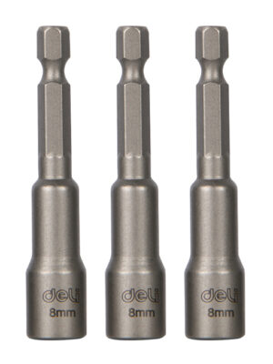DELI σετ καρυδάκια DL4808T για δραπανοκατσάβιδο, μαγνητικά, 8mm, εξάγωνα, 3τμχ