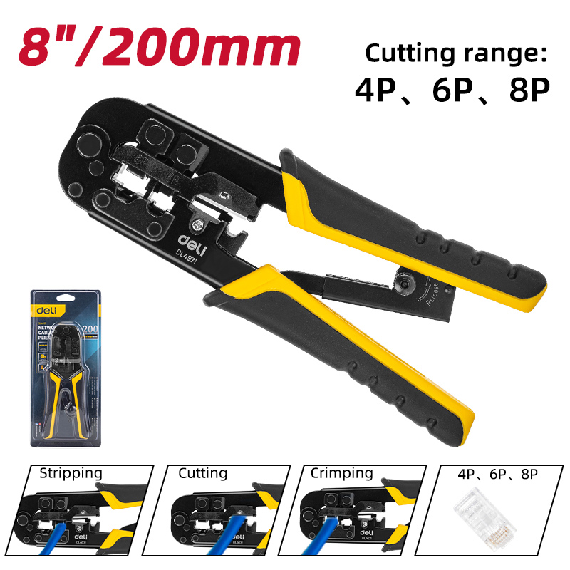 DELI πρέσα ακροδεκτών καλωδίων δικτύου DL4971, 4P/6P/8P, 200mm - Image 5