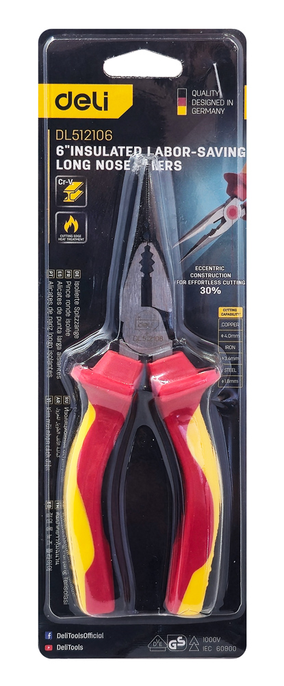 DELI μυτοτσίμπιδο ίσιο ηλεκτρολόγου DL512106 με αντιολισθητικές λαβές, VDE 1000V, 160mm - Image 4