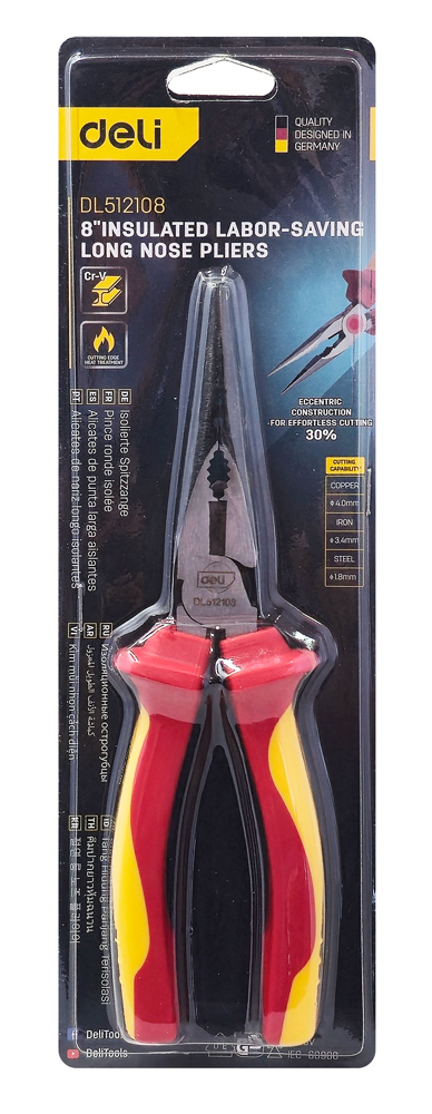 DELI μυτοτσίμπιδο ίσιο ηλεκτρολόγου DL512108 με αντιολισθητικές λαβές, VDE 1000V, 200mm - Image 4