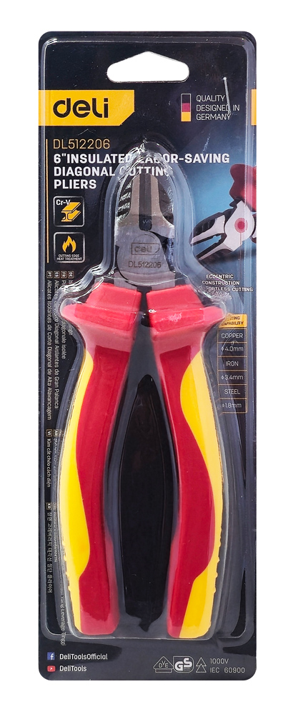 DELI πλαγιοκόφτης ηλεκτρολόγου DL512206 με αντιολισθητικές λαβές, VDE 1000V, 160mm - Image 4