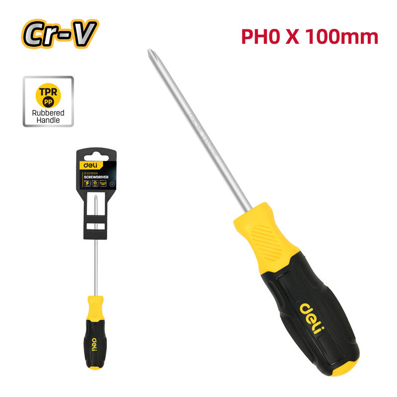 DELI κατσαβίδι σταυρωτό DL633100N με αντιολισθητική λαβή, μαγνητικό, PH0x100mm - Image 3