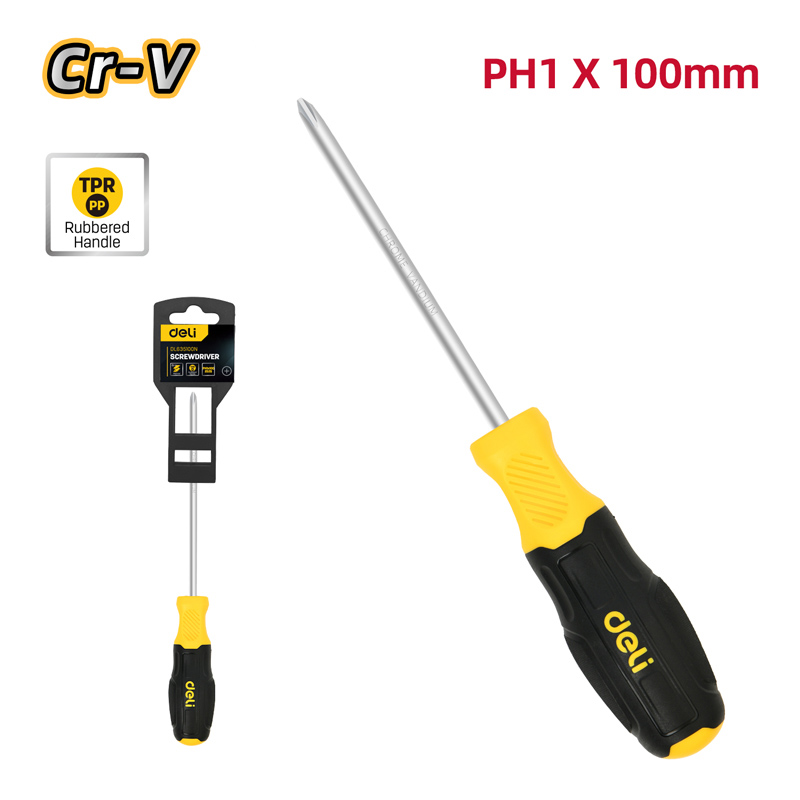 DELI κατσαβίδι σταυρωτό DL635100N με αντιολισθητική λαβή, μαγνητικό, PH1x100mm - Image 3