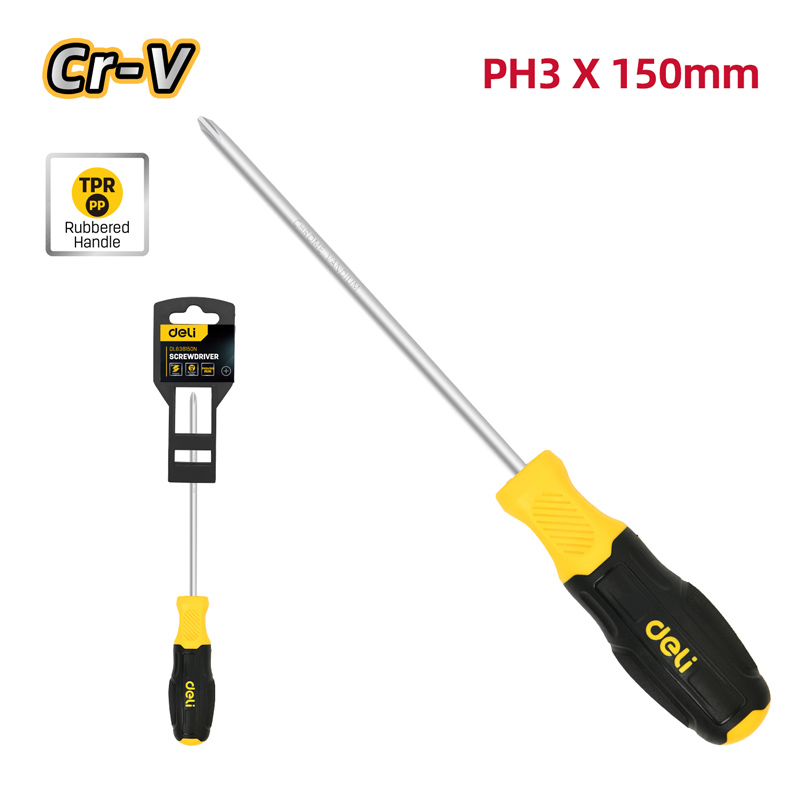 DELI κατσαβίδι σταυρωτό DL638150N με αντιολισθητική λαβή, μαγνητικό, PH3x150mm - Image 3