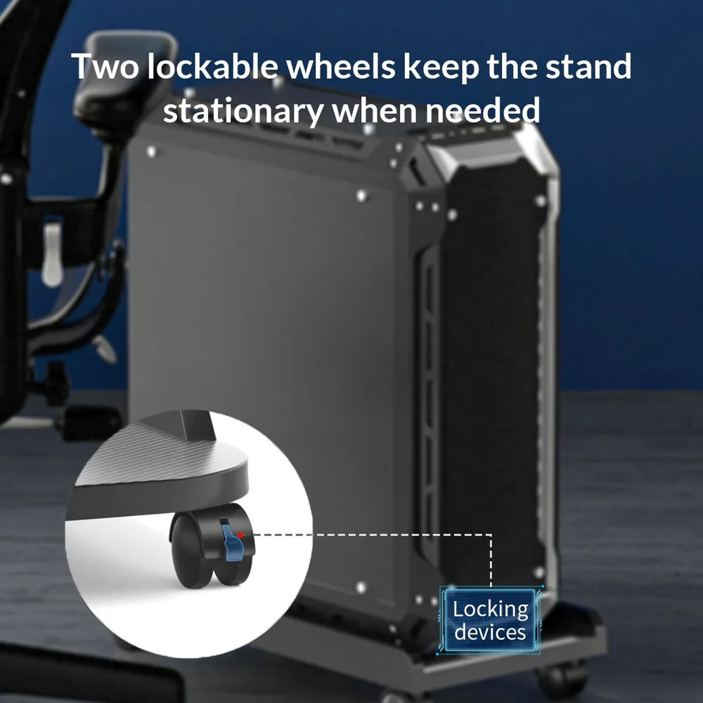 IAMAKER βάση PC DND2 με ροδάκια, universal, 22x47cm, μαύρη - Image 4