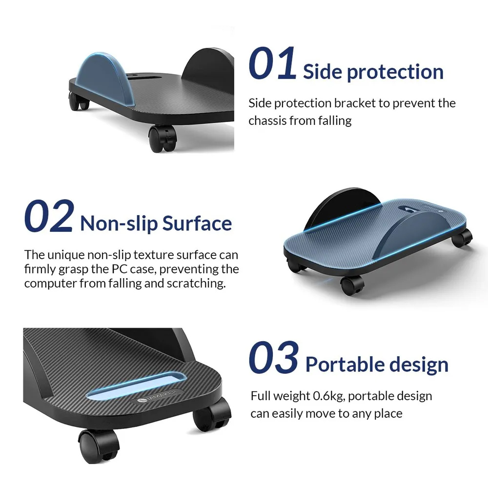 IAMAKER βάση PC DND2 με ροδάκια, universal, 22x47cm, μαύρη - Image 5