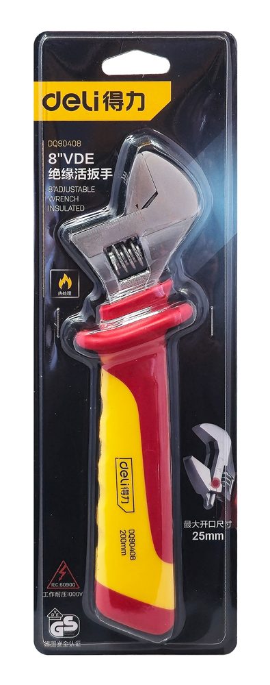 DELI γαλλικό κλειδί ηλεκτρολόγου DQ90408, αντιολισθητική λαβή, ρυθμιζόμενο 0-25mm, VDE 1000V, 200mm - Image 4