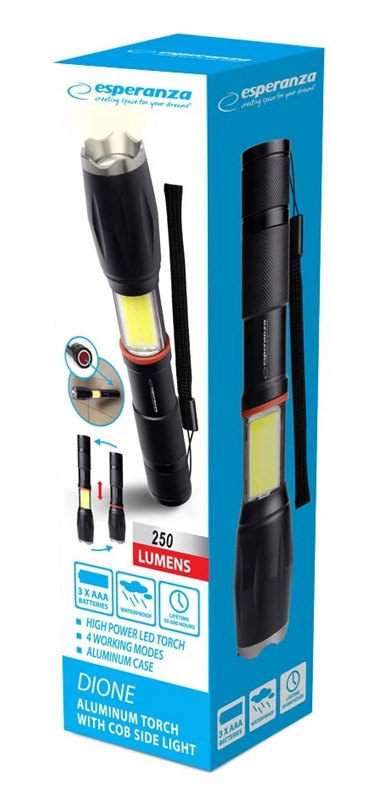 ESPERANZA φορητός φακός LED EOT070, 250lm, IPX3, zoom, με μαγνήτη, μαύρος - Image 6