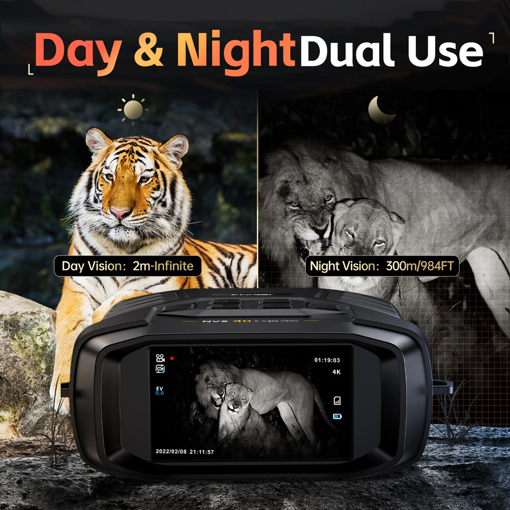 FNIRSI ψηφιακά κιάλια NVS-40 με νυχτερινή όραση, 6x zoom, 4K/36MP, μαύρα - Image 3