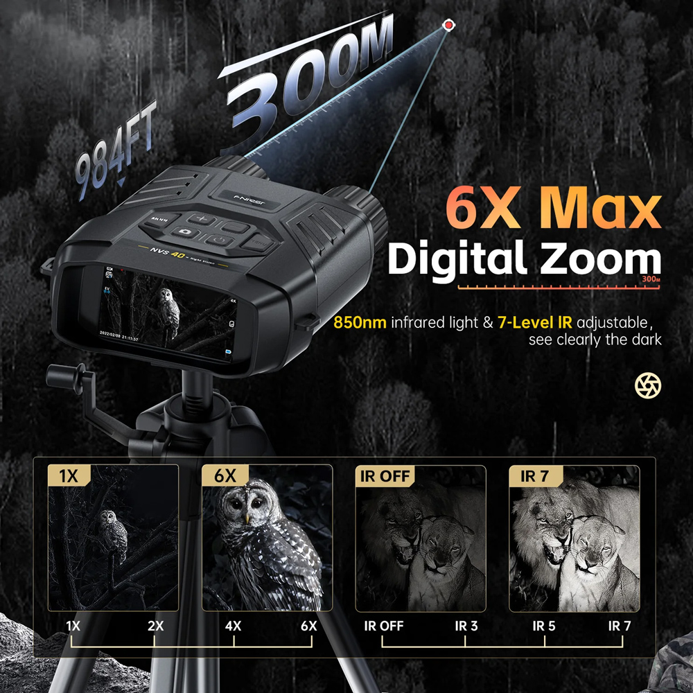 FNIRSI ψηφιακά κιάλια NVS-40 με νυχτερινή όραση, 6x zoom, 4K/36MP, μαύρα - Image 4
