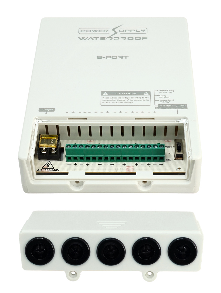 FOLKSAFE τροφοδοτικό συστημάτων CCTV FS-DC120805W, 8 εξόδων, 12V/5A, αδιάβροχο IP65 - Image 2