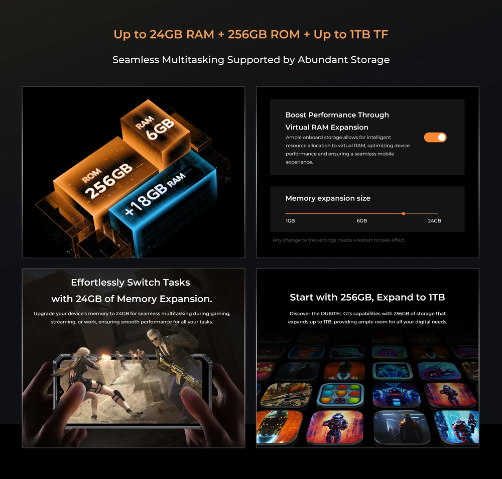 OUKITEL smartphone G1, 6.52", 6/256GB, 10600mAh, IP68/IP69K/MIL-STD-810H, μαύρο - Image 6