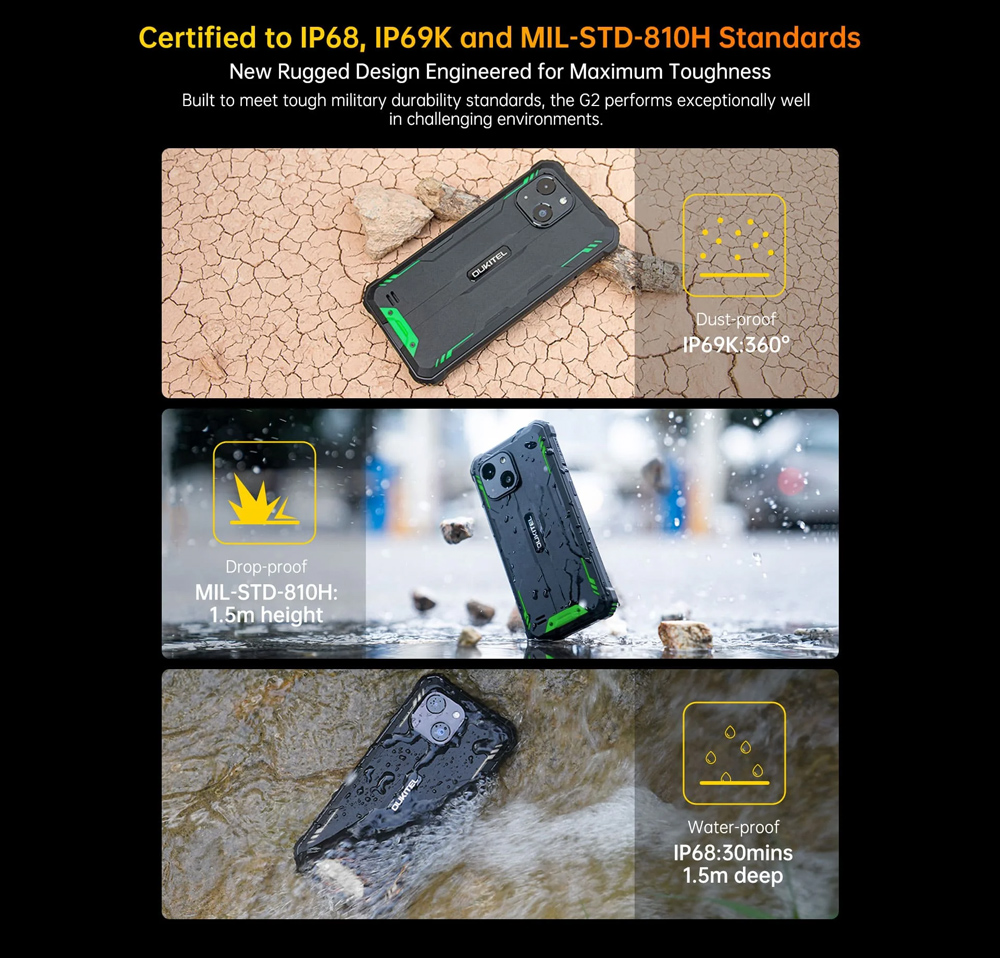 OUKITEL smartphone G2, 6", 4/64GB, 6300mAh, IP68/IP69K, πορτοκαλί - Image 2