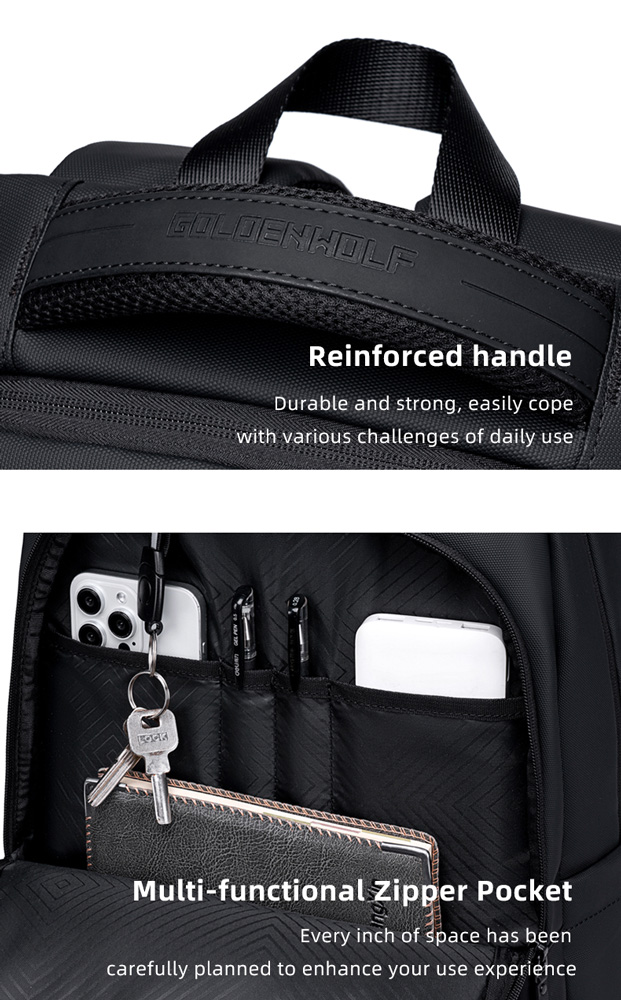 GOLDEN WOLF τσάντα πλάτης GB00711 με θήκη laptop 15.6", 27L, μαύρη - Image 6