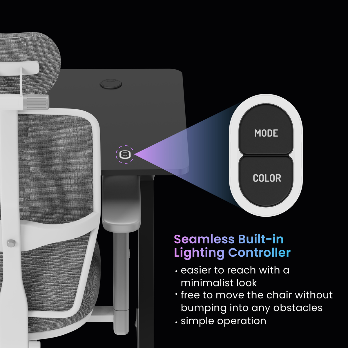 BRATECK gaming γραφείο GMD14-1 με RGB φωτισμό, 120x60x75cm, μαύρο - Image 5