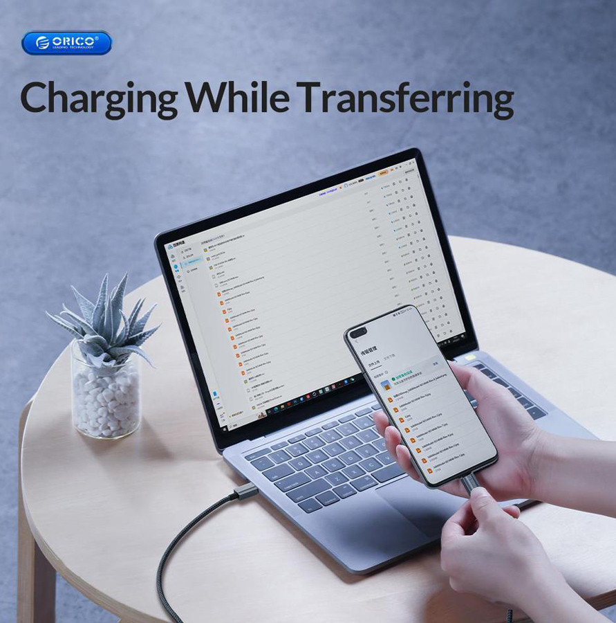 ORICO καλώδιο USB-C GQA60, 60W, 480Mbps, 1m, μαύρο - Image 2