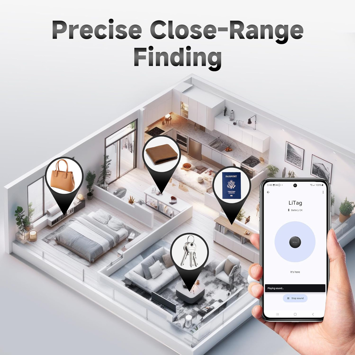 MILI smart tag LiTag Duo για iOS & Android συσκευές, Bluetooth tracker, μαύρο - Image 3