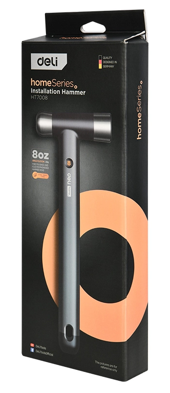 DELI σφυρί μπάλας HT7008 με αντιολισθητική λαβή, 250gr, 245mm, γκρι/μαύρο - Image 3